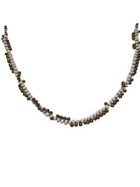 Retro Seed Beaded Necklace Gold Tone White Beads Minimalist Fashion Jewelry